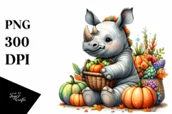Baby Rhino with Autumn Vegetables | Sublimation | Clipart Product Image 1