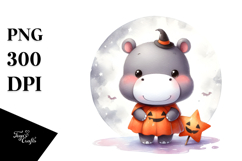 Cute Simple Halloween Hippo PNG Product Image 1