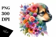 Abstract Puppy Watercolor Flowers| Sublimation | Clipart Product Image 1