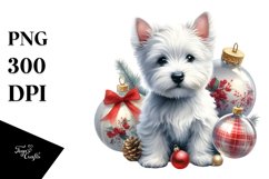 a Cute West Highland White Terrier with Christmass Globes Product Image 1