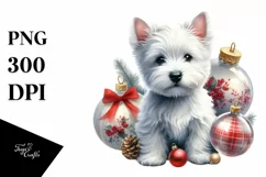 a Cute West Highland White Terrier with Christmass Globes Product Image 1