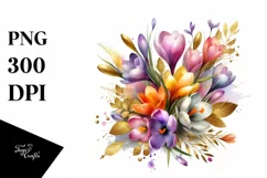 bouquet of Crocus with Gold Foil Splashes | Clipart Product Image 1