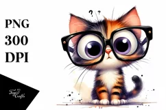 Sitting Cat with Confused Eyes | Sublimation | Clipart Product Image 1