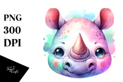 Cute Vibrant Rhino Watercolor Clipart Product Image 1