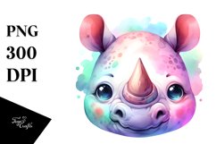 Cute Vibrant Rhino Watercolor Clipart Product Image 4