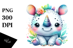 Cute Vibrant Rhino Watercolor Clipart Product Image 1