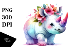 Cute Vibrant Rhino Watercolor Clipart Product Image 1