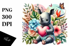 Cute Baby Rhino with Heart PNG Product Image 1