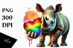 Cute Baby Rhino with Heart PNG Product Image 1
