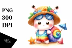 Cute Baby Snail Dressed for Summer Watercolor | Sublimation Product Image 1