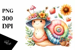 Cute Baby Snail Dressed for Summer Watercolor | Sublimation Product Image 1