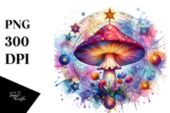 Celestial Mushroom in Watercolor, Vibrant PNG Product Image 1
