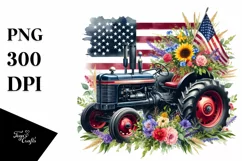 Floral Tractor with USA Flag | Sublimation Clipart Product Image 3