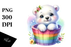 Colorful Baby Polar Bear in Wooden Bucket | Sublimation | Product Image 3