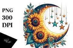 Vintage Moon with Hanging Stars, PNG Product Image 1
