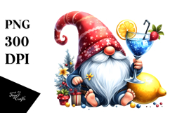 Whimsical Watercolor Gnome with Cocktail and Lemon PNG Product Image 1