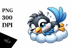a Cute Colorful Baby Crow Napping on Cloud | Clipart Product Image 1