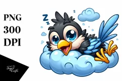 a Cute Colorful Baby Crow Napping on Cloud | Clipart Product Image 3