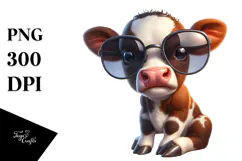 Ridiculously Cute Baby Calf with Sunglasses, Artistic PNG Product Image 1