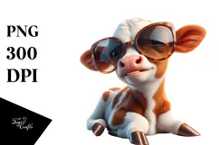 Ridiculously Cute Baby Calf with Sunglasses, Artistic PNG Product Image 1