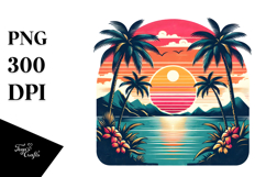 Retro Tropical Sunset Clipart PNG Product Image 1