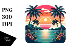 Retro Tropical Sunset Clipart PNG Product Image 1