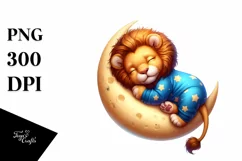 Baby Lion Sleeping on the Moon Fantasy Clipart Product Image 4
