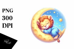 Baby Lion Sleeping on the Moon Fantasy Clipart Product Image 1