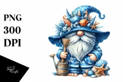 Vibrant Detailed Beach Gnome Blue Accent Clipart Product Image 3