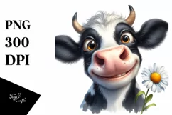 Cow Goofy Cow Portrait with Daisy Product Image 1