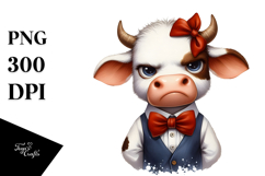 Funny Cow with Bow and Tie, Cheerful PNG Product Image 1