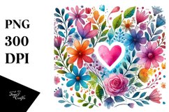 Simple Watercolor Flower Body with Heart PNG Product Image 1