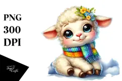 Smiling Baby Lamb with Spring Clothes PNG Product Image 1