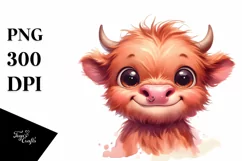 Simple Funny Baby Highland Cow with Big Eyes, Transparent Product Image 1