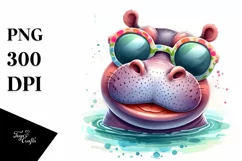 Funny Hippo Portrait Smiling Sunglasses Clipart Product Image 3