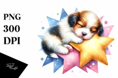 Baby Dog Napping Star Colorful Watercolor Product Image 1