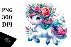 Running Unicorn Floral Wreath PNG Product Image 1