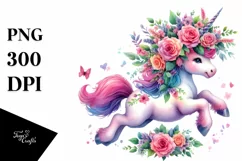 Running Unicorn Floral Wreath PNG Product Image 1