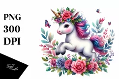 Running Unicorn Floral Wreath PNG Product Image 1