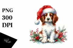 Cute Brittany with Santa Hat, Summer PNG Product Image 1
