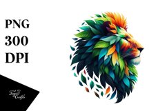 Vibrant Lion with Plant Leaves PNG Product Image 1