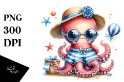 Whimsical Baby Octopus at the Beach PNG Product Image 1