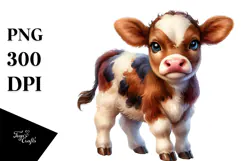 Cute Baby Cow Watercolor PNG Product Image 1