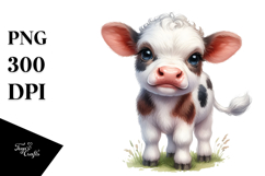 Cute Baby Cow Watercolor PNG Product Image 1