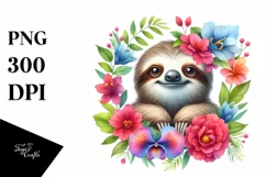 Vibrant Baby Sloth Floral Frame | Sublimation Clipart Product Image 1
