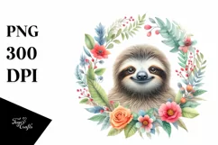 Vibrant Baby Sloth Floral Frame | Sublimation Clipart Product Image 3