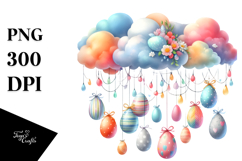 Watercolor Colorful Cloud with Easter Eggs PNG Product Image 1