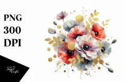 Abstract Colorful Bouquet, Gold Foil | Sublimation | Clipart Product Image 1