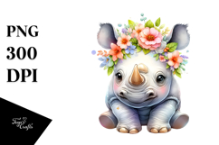 Cute Baby Rhino Watercolor PNG Product Image 1