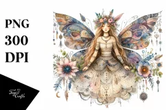 Detailed Watercolor Boho Fairy | Sublimation | PNG Clipart Product Image 1